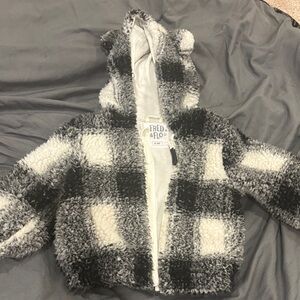 FRED + FLO Plush Black & White Checkered Hooded Jacket